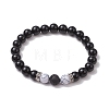 Natural Black Onyx Round Beads Stretch Bracelets BJEW-JB11493-02-2