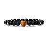 Natural Tiger Eye & Glass Heart Beaded Stretch Bracelet PW-WG20984-03-1