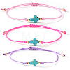 3Pcs Dyed Synthetic Green Turquoise & Brass Beaded Braided Bead Bracelets QB7029-14-2