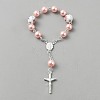 Plastic Imitation Pearl and Porcelain Round Link Metal Virgin Cross Charm Rosary Bracelets BJEW-WH0041-51A-1