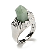 Hexagonal Prism Natural Green Aventurine Open Cuff Rings RJEW-B106-01P-01-2