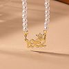 Alloy Crown Birth Year Pendant Imitation Pearl Round White Beaded Necklaces for Women FS-WG173C9-22-1