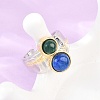 Natural Lapis Lazuli & Natural Malachite with Brass Cuff Open Rings RJEW-B163-01GP-01-3