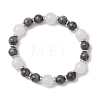 Round Natural White Jade & Larvikite Beaded Stretch Bracelets for Women BJEW-JB13139-2