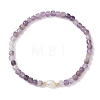 Natural Amethyst Cube Beads Stretch Bracelets for Women BJEW-JB13179-01-2