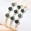 Natural Moss Agate Faceted Flat Round Beaded Brass Paperclip Chain Bracelets GG-CBA37F5-02G-02-1