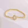 Brass Micro Pave Clear Cubic Zirconia Beaded Stretch Bracelets for Women FS-WGB95F4-12-1