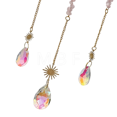 Moon Natural Rose Quartz Chips Hanging Suncatcher GG-CBAB970-02B-1
