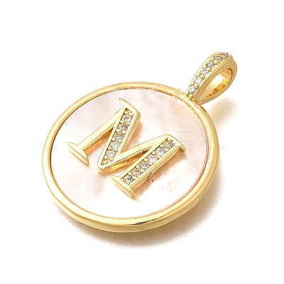 Rack Plating Brass Micro Pave Clear Cubic Zirconia Pendants with Shell KK-M309-42G-M-1