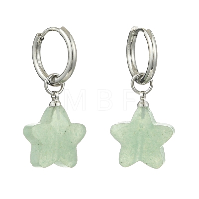 Brass & Natural Green/Blue Aventurine & Quartz Crystal & Rose Quartz & Obsidian Hoop Dangle Earrings EJEW-JE07237-1