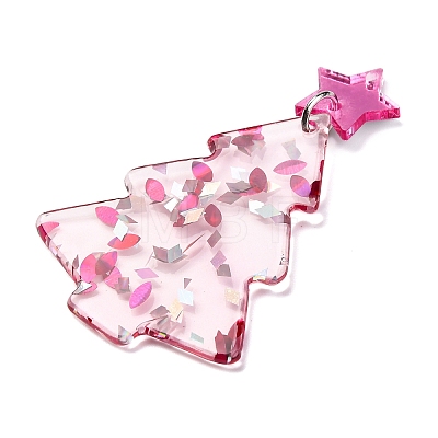 Christmas Tree Printed Opaque Acrylic Pendants OACR-Q080-03A-1