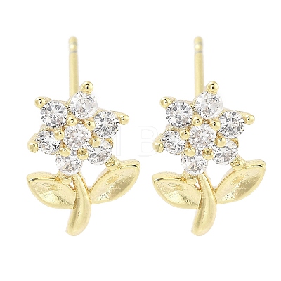 Brass Micro Pave Clear Cubic Zirconia Stud Earrings for Women EJEW-S217-E02-1