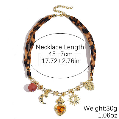Alloy Enamel and Plastic Sacred Heart Pendant Leopard Print Cloth Scarf Necklacess for Women WG2FAF8-04-1