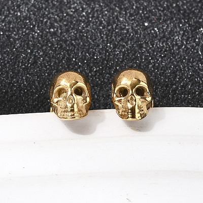 304 Stainless Steel Skull Stud Earrings EJEW-C166-01G-1