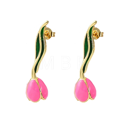 Brass Enamel Stud Earrings EJEW-F390-02G-02-1