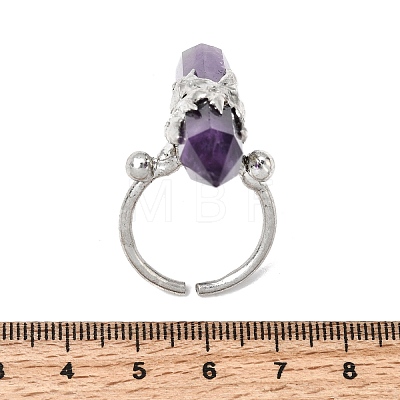 Natural Amethyst & Brass Cuff Rings for Women RJEW-G374-01P-12-1