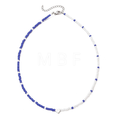9Pcs 9 Colors Brass Heart Glass Seed Beaded Necklaces NJEW-JN05956-1