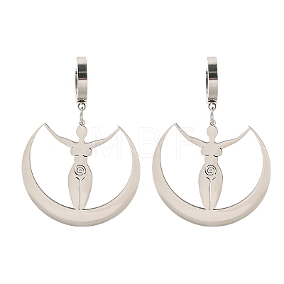 304 Stainless Steel Mythology Moon Goddess Amulet Hoop Earrings for Women EJEW-S239-02P-1