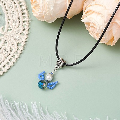 Glass Seed Beads & Glass Pearl Angel Pendant Necklaces NJEW-MZ00056-05-1