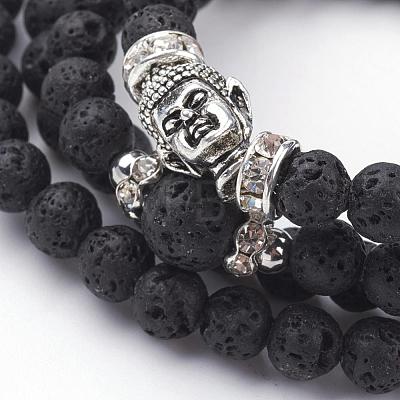 Natural Lava Rock Beaded Wrap Bracelets BJEW-JB02582-1