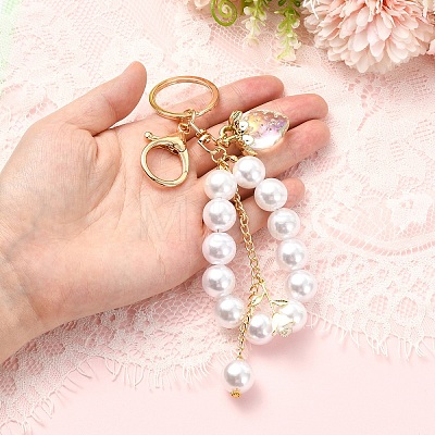 Acrylic & ABS Plastic Pearl Bead Keychains KEYC-YW00299-01-1