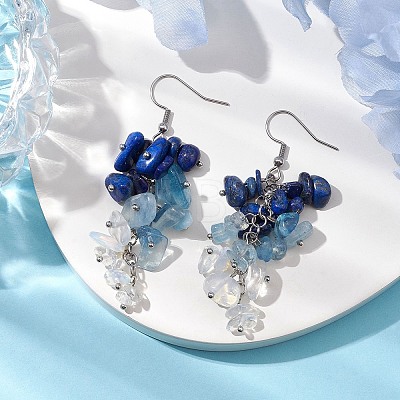 Natural Lapis Lazuli Earrings EJEW-TA00462-03-1