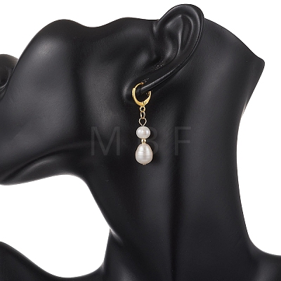 Oval Natural Cultured Freshwater Pearl Leverback Earrings EJEW-JE06972-1
