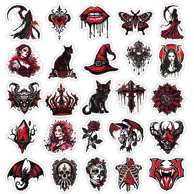 50Pcs Black and Red Gothic Skull Paper Stickers DIY-P085-10-1