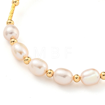 Brass & Natural Freshwater Pearl Beads Open Cuff Bangles for Women BJEW-F470-03G-01-1