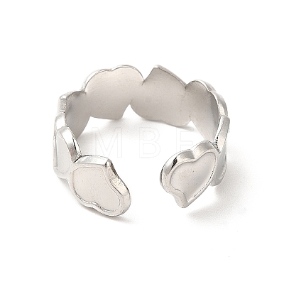 304 Stainless Steel Heart Open Cuff Ring for Women RJEW-E063-20P-1