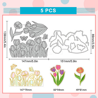 Tulip Carbon Steel Hot Foil Plate Metal Dies DIY-WH0482-0010-1