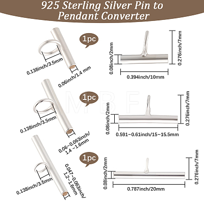 3Pcs 3 Styles 925 Sterling Silver Pin to Pendant Converter STER-BBC0008-54S-1