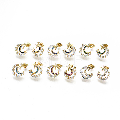 Brass Micro Pave Cubic Zirconia Stud Earrings EJEW-N011-25-NF-1