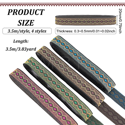 Fingerinspire 14M 4 Colors Ethnic Style Polyester Ribbon OCOR-FG0001-50B-1