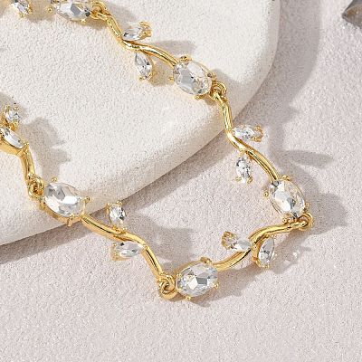 Brass Glass Flower Link Chain Bracelets KK-CBA7DFA-01G-06-1