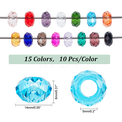   150Pcs 15 Colors Glass European Beads GLAA-PH0003-03-1