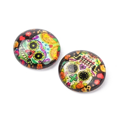 Half Round/Dome Candy Skull Pattern Glass Flatback Cabochons for DIY Projects X-GGLA-Q037-12mm-12-1