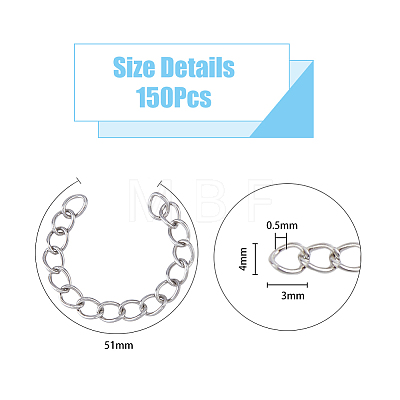 150Pcs 304 Stainless Steel Curb Chains Extender STAS-DC0013-10-1