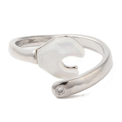 Natural Shell Spanner Open Cuff Ring with Cubic Zirconia RJEW-G288-07P-1