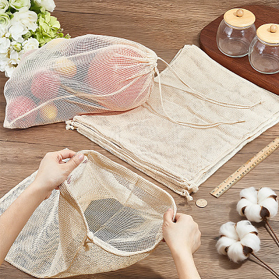 Cotton Mesh Drawstring Bags ABAG-WH0063-133A-1