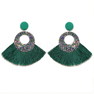 Bohemian Style Acrylic & Polyester Fan Tassel Stud Earrings FS-WGB5BEF-01-1