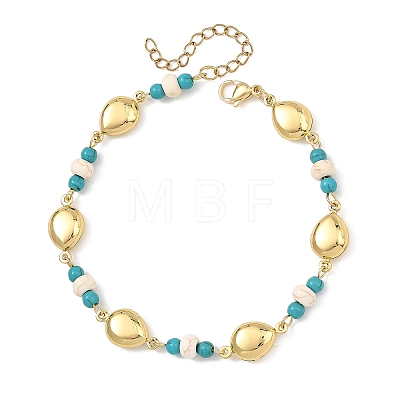 Ocean Dyed Synthetic Turquoise Beads & 304 Stainless Steel Link Chain Anklets GG-AJEW-AN00833-01-1