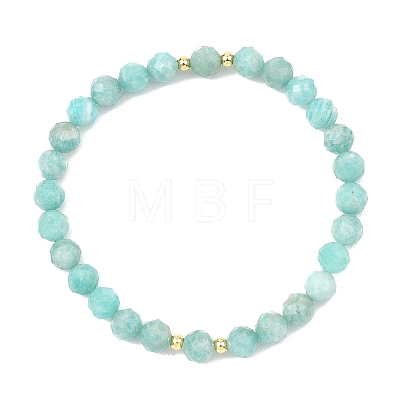 Natural Amazonite & Brass Beads Stretch Bracelets for Women Men BJEW-JB13795-1