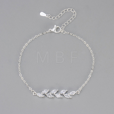 Leaf Brass Pave Clear Cubic Zirconia Link Bracelets WGDCC8C-02-1