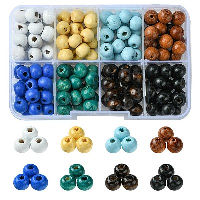 160Pcs 8 Styles Natural Wood Beads WOOD-FS0001-18-1