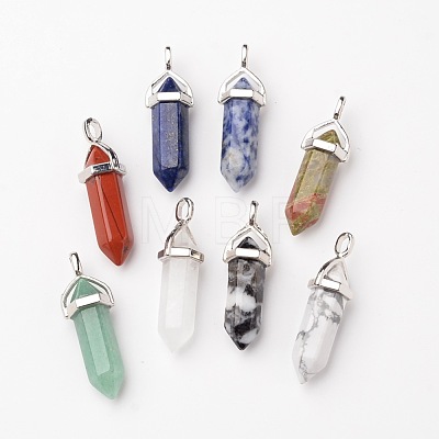 Natural Mixed Gemstone Double Terminated Pointed Pendants X-G-F295-04-1