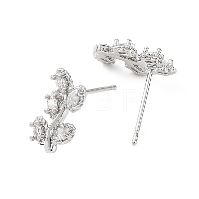 SHEGRACE Leafy Branch Brass Micro Clear Pave Cubic Zirconia Stud Earrings XGRQ4N998-717P-1