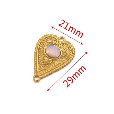 Stainless Steel Pave Opalite Peach Heart Connector Charms PW-WG0EEB2-01-1