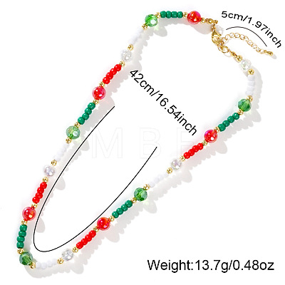 Christmas Theme Glass & Imitaiton Pearl & Brass Faceted Round Beaded Necklaces GF3195-1-1