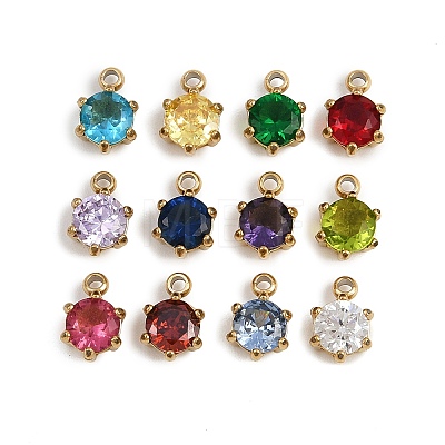 12Pcs 304 Stainless Steel with Cubic Zirconia Charms STAS-G359-03G-1